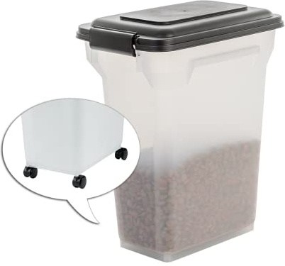 Iris Ohyama, Contenitore per Crocchette, 20L/7.5kg, Nero, Ermetici, Contenitore per Alimenti in Plastica con Coperchio, con Ruote, Per Cibo per Gatti, Cani, Cibo secco, Dolci, Scatola, ATS-M