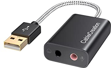 CableCreation USB Audio Adapter External Sound Card with 3.5mm Headphone and Microphone Jack Compatible with Windows, Mac, macOS, Linux, PS4, PS5, Plug and Play, Aluminum Black