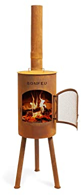 BonFeu Bongiano SP Grate - Stufa da patio - Camino con protezione dalle scintille per serate rilassanti - Colonna fuoco da esterno - Camino da patio con griglia - 30x30x142cm