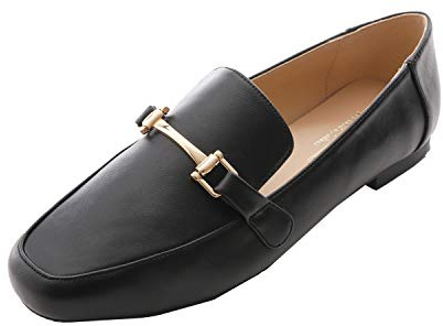 Feversole Dammode, bekväma fina loafers med låg klack, för kontor, ”penny loafer”, platta skor, storlek 3,5–7, Helsvart, 39 EU