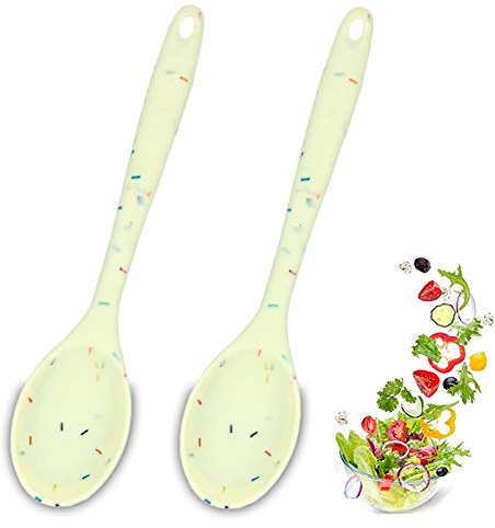 Cuillères de Cuisine en Silicone, Lot de 2 CuillèRe Service Sans BPA, RéSistant à La Chaleur Perfectes Pour MéLanger et Servir (arc-en-ciel)