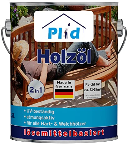 Plid® Holzschutz Öl Douglasie 2,5L wetterfest - Holzöl für Außenbereich & Innen - Holzpflegemittel - Öl für Gartenmöbel - Holz Pflege Öl - Holzlasur Aussen & Innen - Teakholz Öl Aussen - Hartholzöl