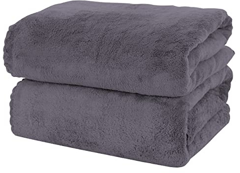 MOONQUEEN 2 Pack Premium Bath Towel Set - Quick Drying - Microfiber Coral Velvet Highly Absorbent Towels - Multipurpose Use as Bath Fitness, Bathroom, Sports, Yoga Towel (Dark Grey, Bath Towel)