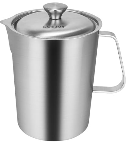 Edelstahl-Messbecher mit Deckel, 2 l, große Öffnung, abgestufte Becher, Metallkrug mit Markierung und Griff | Große Öffnung, abgestufte Becher, Metallkrug mit Markierung und Griff