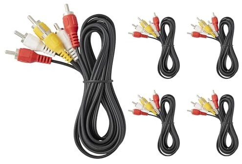 Newhouse Hardware 5-Pack 6ft 3-RCA Male-to-Male Cable RCA6-05, Male-to-Male Extension Cord AV Cable is Compatible with HDTV, DVD, VHS, VCR, Video Converter, Amplifier, Gaming Console, and Set-Top Box