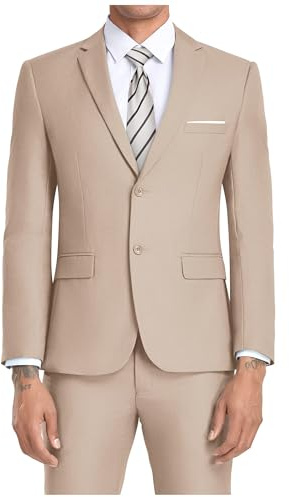 Men Suits Slim Fit 2 Piece Suit Set Champagne Dress Outfits for Men Prom Wedding Men's Tuxedos Solid Blazer Pants with Tie XL