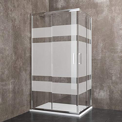 Box Doccia 195Cm H Rettangolare Con Ante In Cristallo Temperato Serigrafato da 6 mm Struttura Alluminio Anodizzato Maniglie in Acciaio Cromato E Porte Scorrevoli Cabina Bagno Design (80 x 100 cm)