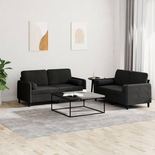 2-tlg. Sofagarnitur mit Kissen ,Entspannungssofa,Sessel,Wohnzimmersofa,Lounge-Sofa,Heimdekoration,Rezeption Sofa,Freizeit im Freien,für Büros,Salons,Lounges,Empfangsräume,gsräume,Schwarz Samt