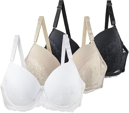 3er Pack BHS Damen mit Bügel Push Up Sexy BH Set Frauen Starker Halt Große Brüste Klassische Spitzen-BH Set Bequemer Unterwäsche Women Bra für Alltag