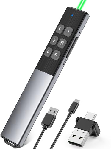 2 in 1 Presenter, USB C Maus Presenter Präsentations Presenter mit Hyperlink/Lautstärkeregler/Vollbild-/Schwarzbild, kabelloser 2.4 GHz Präsentationspointer für Windows/Linux/PowerPoint/Google