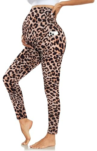 Nlieanuc Mammatights Över Magen med Fickor - Mjuka Gravidleggings med Stöd Yogabyxor för Graviditet Stretchiga Mammabyxor