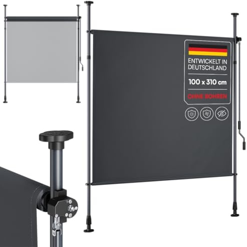 STEELSØN Serelia Senkrechtmarkise 100x310cm Vertikalmarkise außen Anthrazit | Sichtschutz Balkon wetterfest, Klemmmarkise als Sonnenschutz & Windschutz, Balkonmarkise ohne Bohren, Outdoor-Rollo