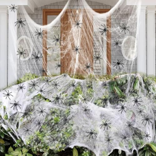 Halloween Spider Web Decorations Backdrop 300g 50 Spiders Indoor Outdoor | 300g Spiders Super Stretched Spider With 50 Spiders, For Halloween Backdrop Indoor Outdoor Party Display