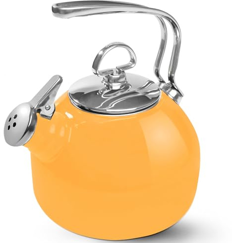 Chantal Classic Teakettle, 1.8 QT, Enamel On Steel, 2-Tone Harmonica Whistle, Rapid Boil and Even Heating (Marigold)