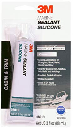 3M Marine Grade Silicone Sealant, 08019, For Boats and RVs, Above the Waterline Interior/Exterior Sealing, Clear, 3 fl oz Tube