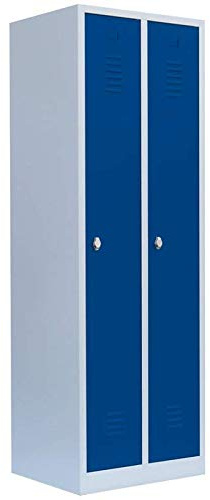 Lüllmann Spind Garderobenschrank Grau/Blau 180x60x50cm 2-türig Stahl | Komplett montiert, Kleiderspind, Spindschrank, Metallspind, 510121