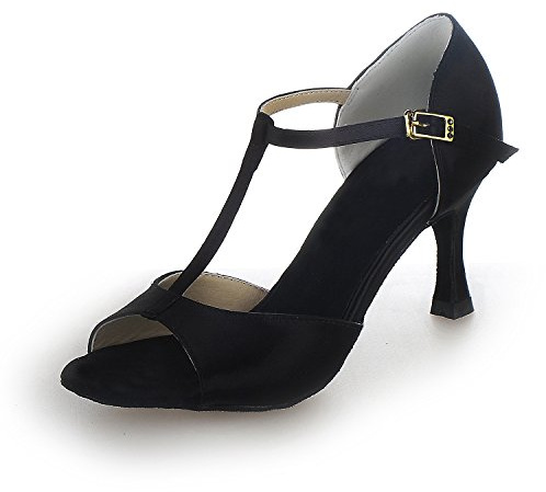 JIAJIA 20511 Latin Dam Sandaler 7,5 cm Flared Heel Super Satin Dansskor Färg Svart,Storlek 39 EU (5.5 UK)
