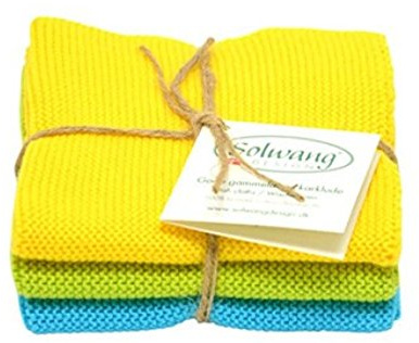 Solwang Putzlappen gelb/lime/türkis gestrickt Wischlappen Baumwolle Wischtücher Edelstahl