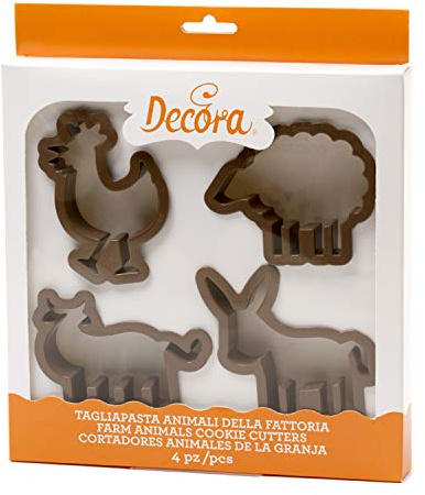 Decora Set Tagliapasta Animali della Fattoria, Plastica, Marrone, 4 Pezzi