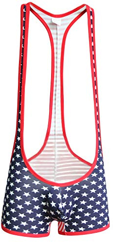 sandbank Men American Flag Wrestling Singlet Jockstrap Bodysuit Active Underwear (M,Golden Leopard)