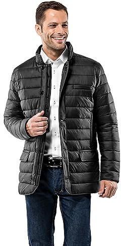 Vincenzo Boretti giacca trapuntata uomo, disegno di blazer lungo, imbottita caldo, leggera, classico elegante, taglio aderente, pratiche tasche con cerniera e fodera morbida nero S