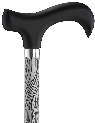Ossenberg Reflektierender Leichtmetallstock mit Derbygriff - Spazierstock für Damen und Herren - 10-Fach höhenverstellbar - Wanderstock bei Dunkelheit - schwarz/Silber