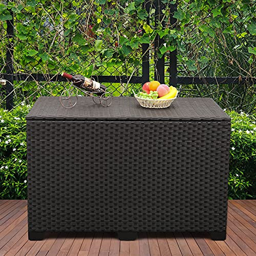 Valita Outdoor Wicker Storage Box, Big Size,Resin Black Rattan Deck Bin with Lid,150 Gallon,Water-resistant Liner Container for Patio Gardening Tools, Cushions, Pool Accessory,Pillows