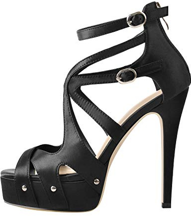 Only maker Women's Gladiator Platform Crisscross Sexy Sandals Cut Out High Heel Stilettos Hollow Sandals Black Size 7