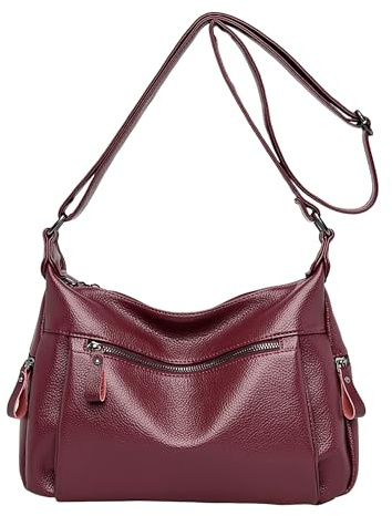 DIRRONA Mode Damen Umhängetasche Groß Kapazität Schultertasche Leicht Reise Handtasche Wasserdicht Rindsleder Frauen Umhängetasche Rot