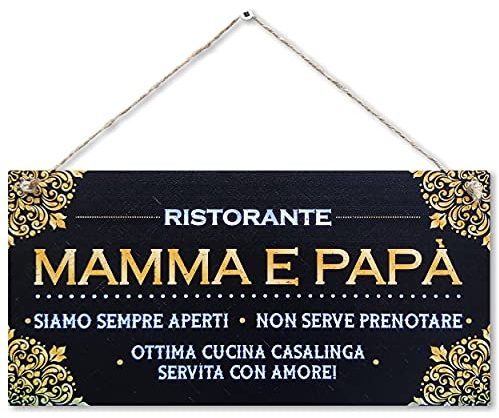 CARISPIBET Ristorante mamma e papà | segni decorativi segni di cucina targhe decorative decorazioni d'interni divertenti decorazioni per la casa genitori regali di decorazione 15 x 30 cm