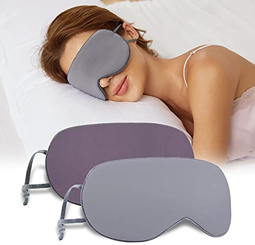 Molirex Mascherina per Dormire per Uomini e Donne, Utilizzabile su Entrambi i Lati, in Cotone e Seta, per Dormire Comodamente a Casa e in Viaggio (grigio/grigio scuro + viola/rosa)