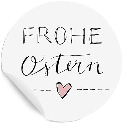 Ostersticker frohe Ostern - 24 selbstklebende Aufkleber mit rosa Herz im DIY Design, Osteraufkleber für Kinder & Erwachsene, Weiß, zum Ostergrüße Verzieren