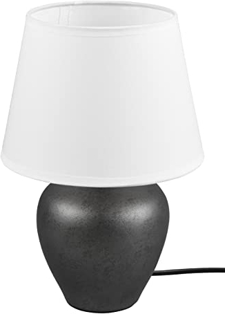 Reality Leuchten Tischleuchte Abby R50601001, Fuß Keramik Nickel antik, Stoffschirm weiß, exklusiv 1x E27, Höhe 26cm