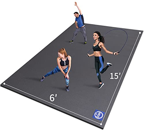 MRO Extra Large Exercise Mat For Home Gym, 15'x6'/12'x6'/9'x6'(7mm) Workout Mats for Gym Flooring, Non-Slip, Extra Thick Durable Cardio Mat, Ideal for Plyo, Weights, MMA, Jump Rope -Shoe Friendly