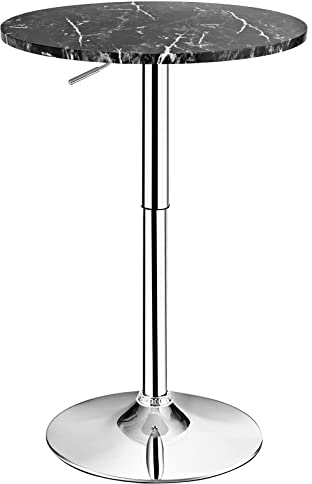 TANGZON Round Bar Table, Height Adjustable Marble Top Steel Counter Pub Desk, 360° Swivel Bistro Table for Kitchen, Restaurant and Cafe (1, Black)