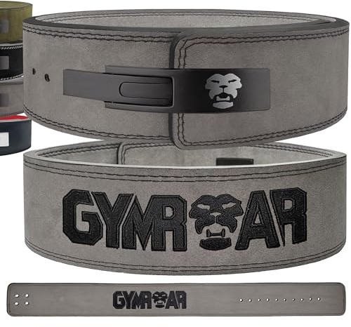 GYMROAR 𝐆𝐘𝐌𝐑𝐎𝐀𝐑® Gewichthebergürtel Gürtel aus Rindsleder mit Schnalle, Weightlifting Lever Belt für Fitness Powerlifting Krafttraining Bodybuilding, 10mm Dicke, Männer (S, Grau)