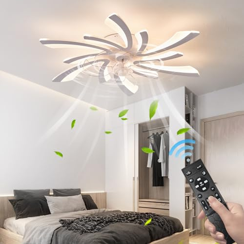 WDENI Ventilateur De Plafond Avec Lampe, Ventilateur De Plafond Led Flower Shape Bedroom Plafonnier Télécommande Dimming Timing 6 Wind Speed Salon Ventilateur Plafonnier 60w 30.7in5in