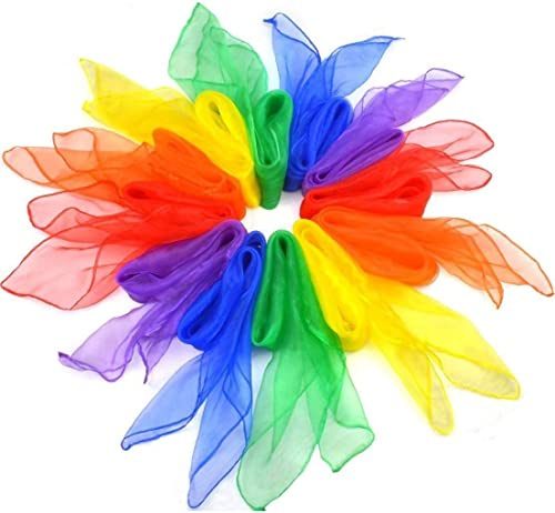 CAOMEI Bunte Tücher Zum Spielen,60 * 60cm 6 Farben Tanz Tücher,12er Pack Bunt Jongliertücher Square Seidentücher Tanz Jonglier Tücher Schals Für Kinder Mädchen Mädchen Zeigen Belly Dance