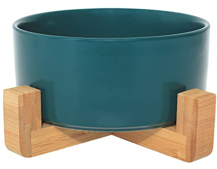 Ciotola in ceramica con supporto in bambù per cani e gatti, ciotola rialzata per una posizione comoda mentre si mangia e si beve, opzioni, capacità 850 ml (giada)