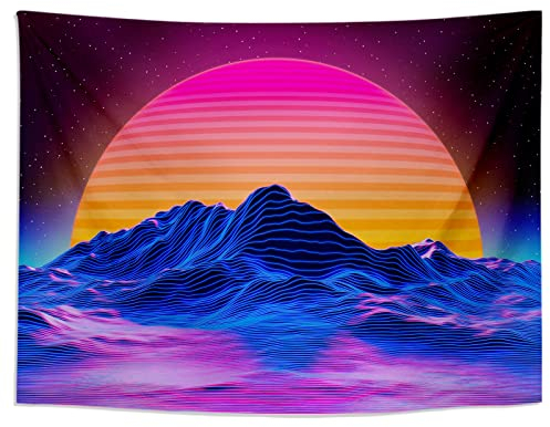 Roninkier Wandteppich Mond Schwarzlicht Wald - Wandteppich Psychedelic Trippy Hippie Deko Wandtuch Uv Reaktive Tapisserie Natur Boho Tuch Schlafzimmer Aesthetic Wanddekoration 150x200m