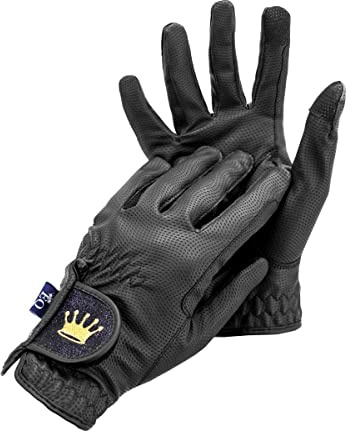 EQUESTRIAN QUEEN Bali Reithandschuhe Damen Jungen Reithandschuhe Kinder Mädchen Handschuhe weiß Reiten Grip Reiter für Reitsport Damenreithandschuhe mit Glitzer (Schwarz, L)