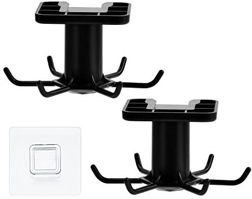 Daelesr 2 Pieces 360° Swivel Hooks for Kitchen Utensils with 6 Hooks, No Drilling Adhesive Under Cabinet Utensil Hanger Hooks for Kitchen Cupboard Bar Bathroom