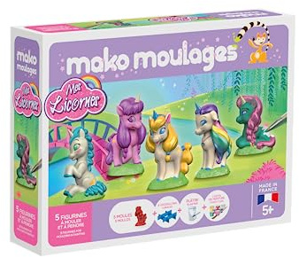 Mako - Casting - Mes Unicornios - Kit de Ocio Creativo - Yeso y Pintura Gouache - 5 Figuras de moldeo - Made in France - para niños de 5 años - 39099