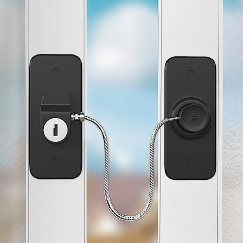 Schloss Fenster Schloß AOSITE 2 Stück Window Restrictor Kids, Kindersicherung Haustür Kette, Sicherungen Kinder nur Kippen, Fenster Öffnungsbegrenzer Fenster Schwarz, Sicherheits Schloss zum Kleben