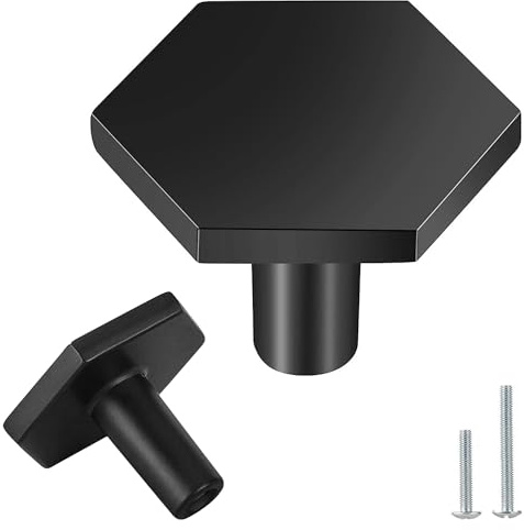 Vandicka 8 piezas de pomos de puerta negros - Pomos de gabinete de latón tiradores de cajón - Manija de puerta hexagonal para armario de cocina, 35 * 26 mm