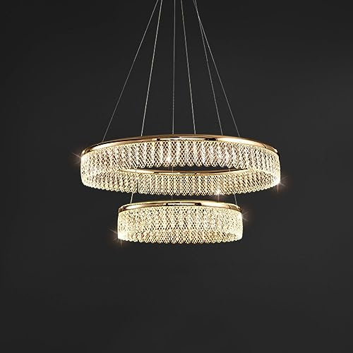 NSXBY Französischer Luxus-Kristallleuchter, kreative runde Kristalllampe, galvanisiertes Aluminium S Gold Kristall für Esszimmer Schlafzimmer Wohnzimmer,Gold,40+60cm