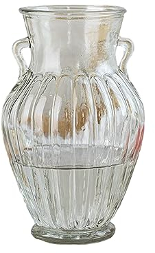 Surwin Glasvase Deko, Gross Klar Glasvase 20cm Hoch -Vintage Deko Vase Tischdekoration Prägung Klarem Blumenvase für Wohnzimmer Büro Dekoration Heimdekoration, Hochzeits (Weiss,9x20cm)