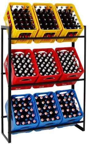 PROREGAL Getränkekistenregal Königssee XL | HxBxT 137x105x32cm | 9 Kästen | Schwarz | freistehendes & stabiles Getränkeregal, Wasserkistenregal, Bierkistenregal