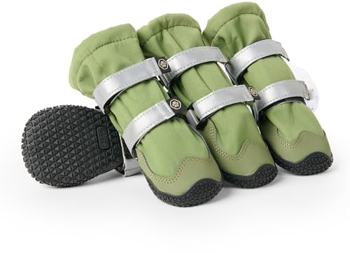 Spark Paws Wasserabweisende Hundeschuhe für mittelgroße und große Hunde, rutschfeste reflektierende Hundestiefel für Regen, Schnee, Wandern, 4er-Set - Green, C