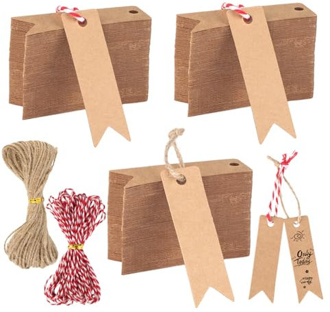 300 Stück Geschenkanhänger Kraftpapier, Kraftpapier Anhänger Etiketten mit 2 Bündel 10m Jute Schnur, Beschriften Papieranhänger Geschenk Anhänger für Hochzeit Geburtstag Handmade Label, 7 x 2cm
